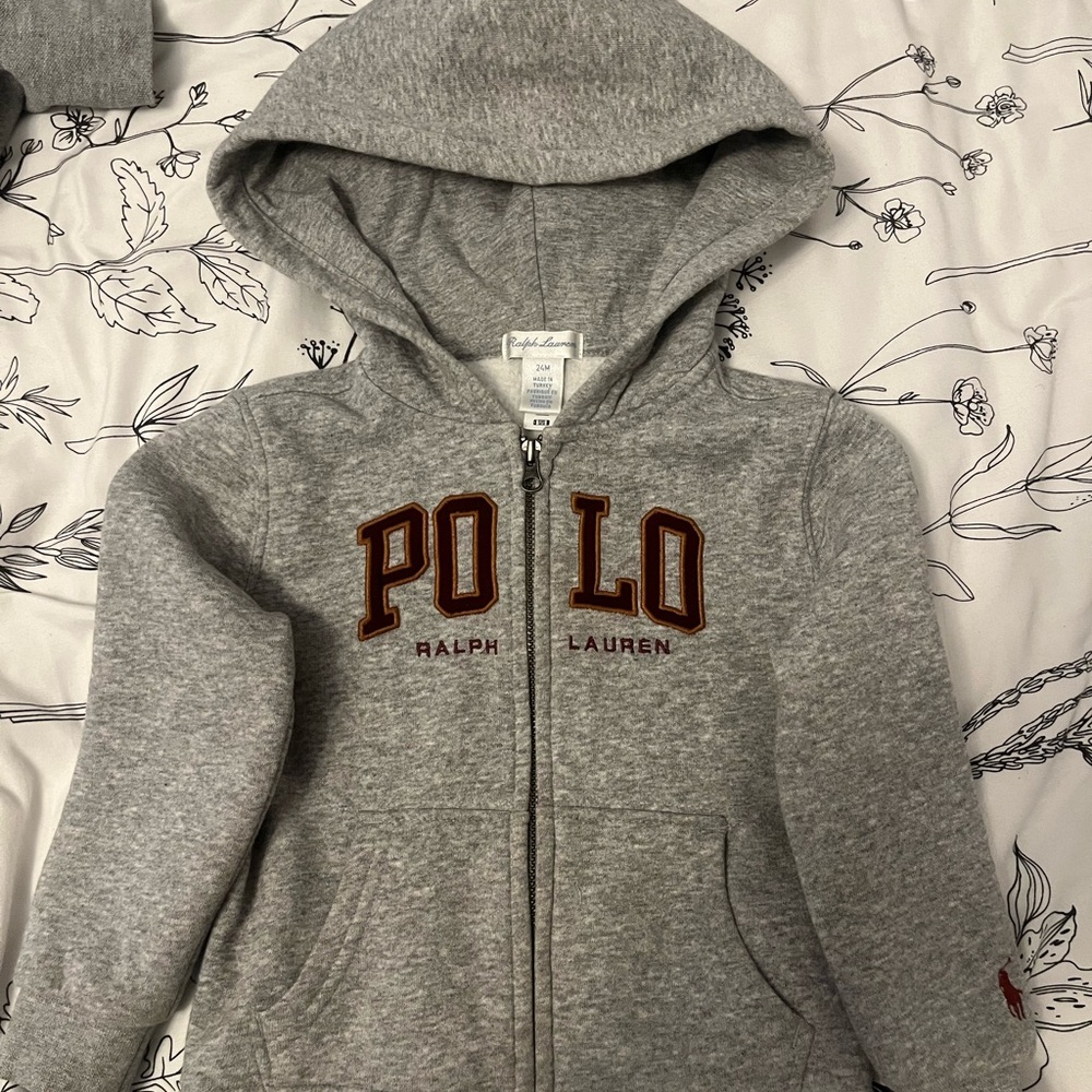 Polo by Ralph Lauren Gray Kids Zip Hoodie with Chest Appliqué